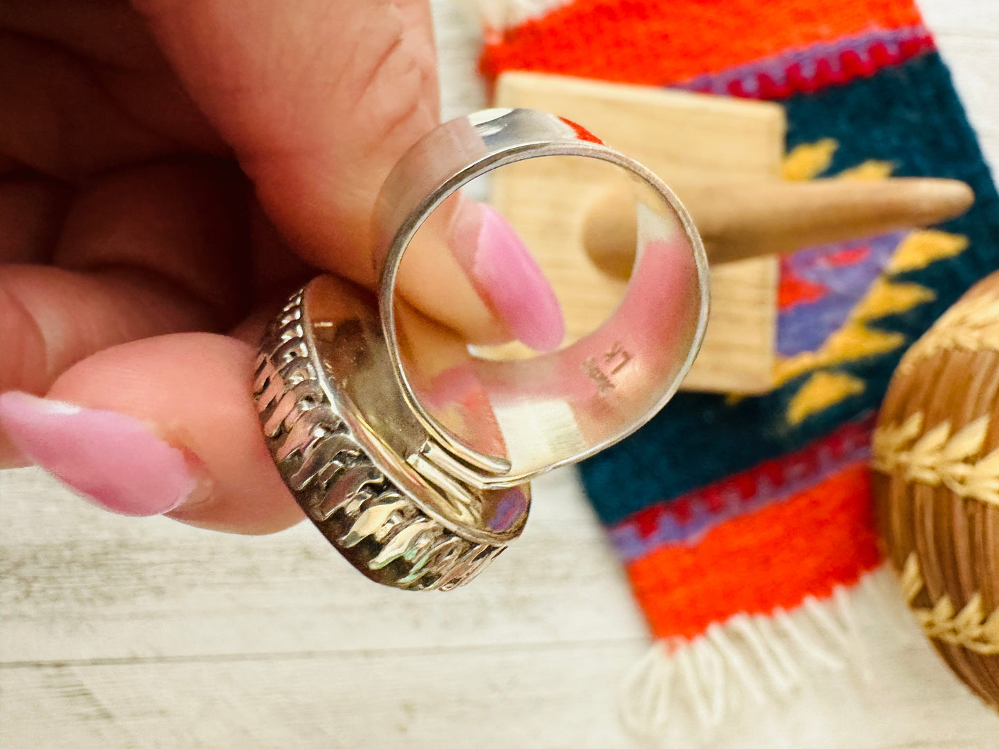 Navajo Sterling Silver & Multi Stone Inlay Adjustable Ring