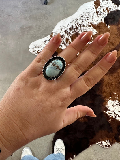 Beautiful Navajo Sterling Silver & Single Stone Golden Hills Turquoise Adjustable Ring Signed