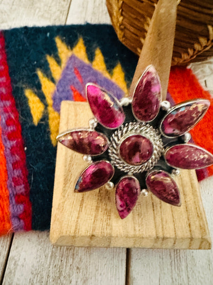 Navajo Pink Mojave & Sterling Silver Cluster Adjustable Ring