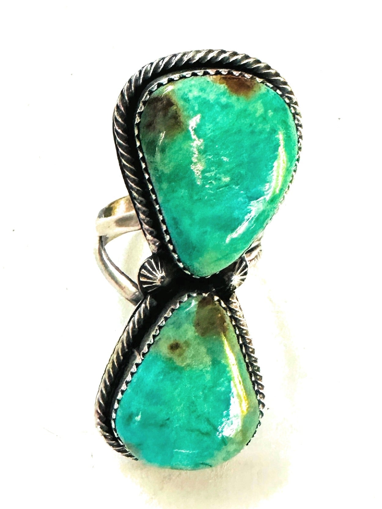 Navajo Kingman Turquoise & Sterling Silver Two Stone Adjustable Ring