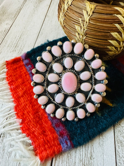 Navajo Sterling Silver & Queen Pink Conch Cluster Adjustable Ring