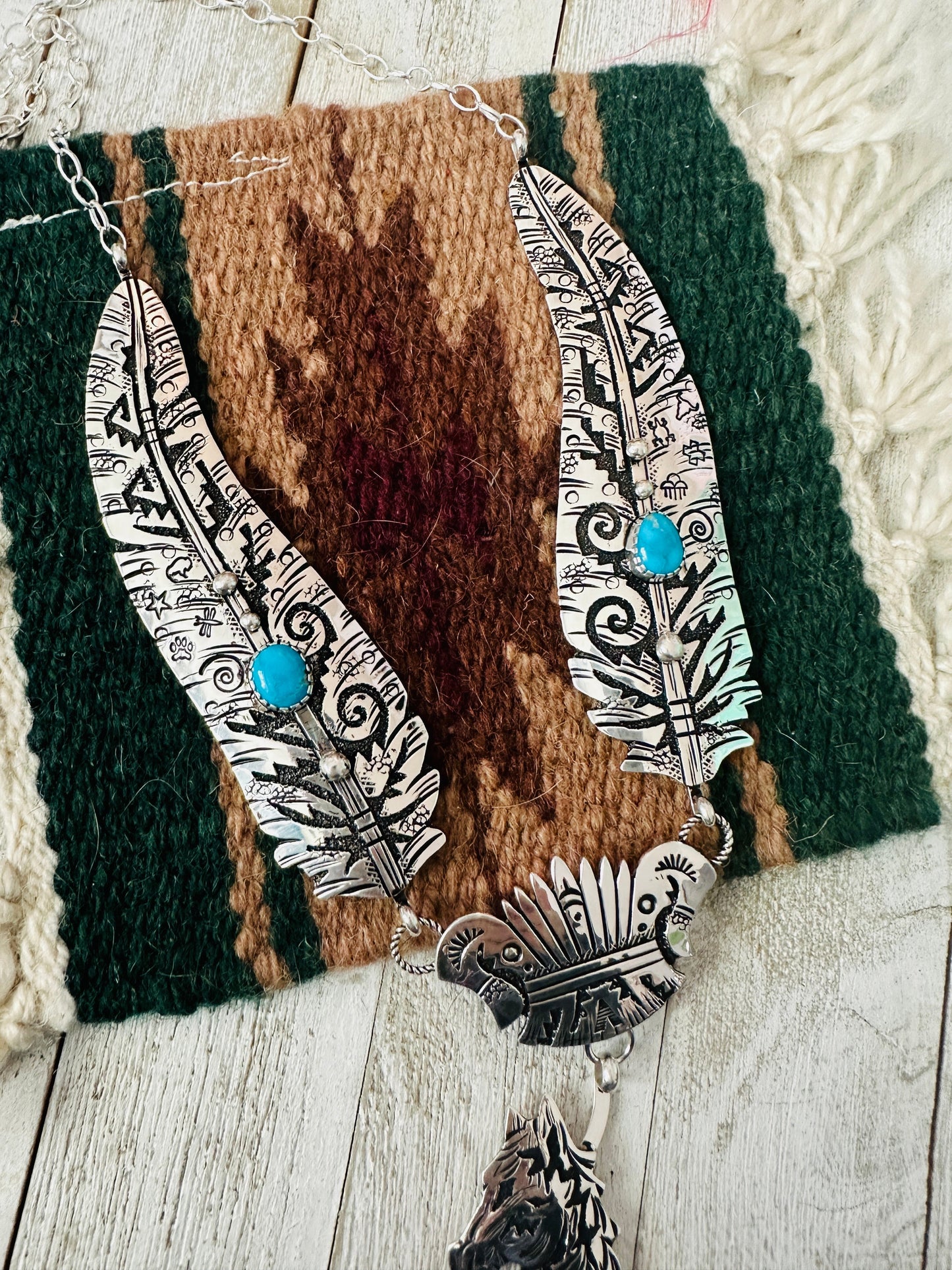 Navajo Sterling Silver & Turquoise Horse Necklace by Richard Singer