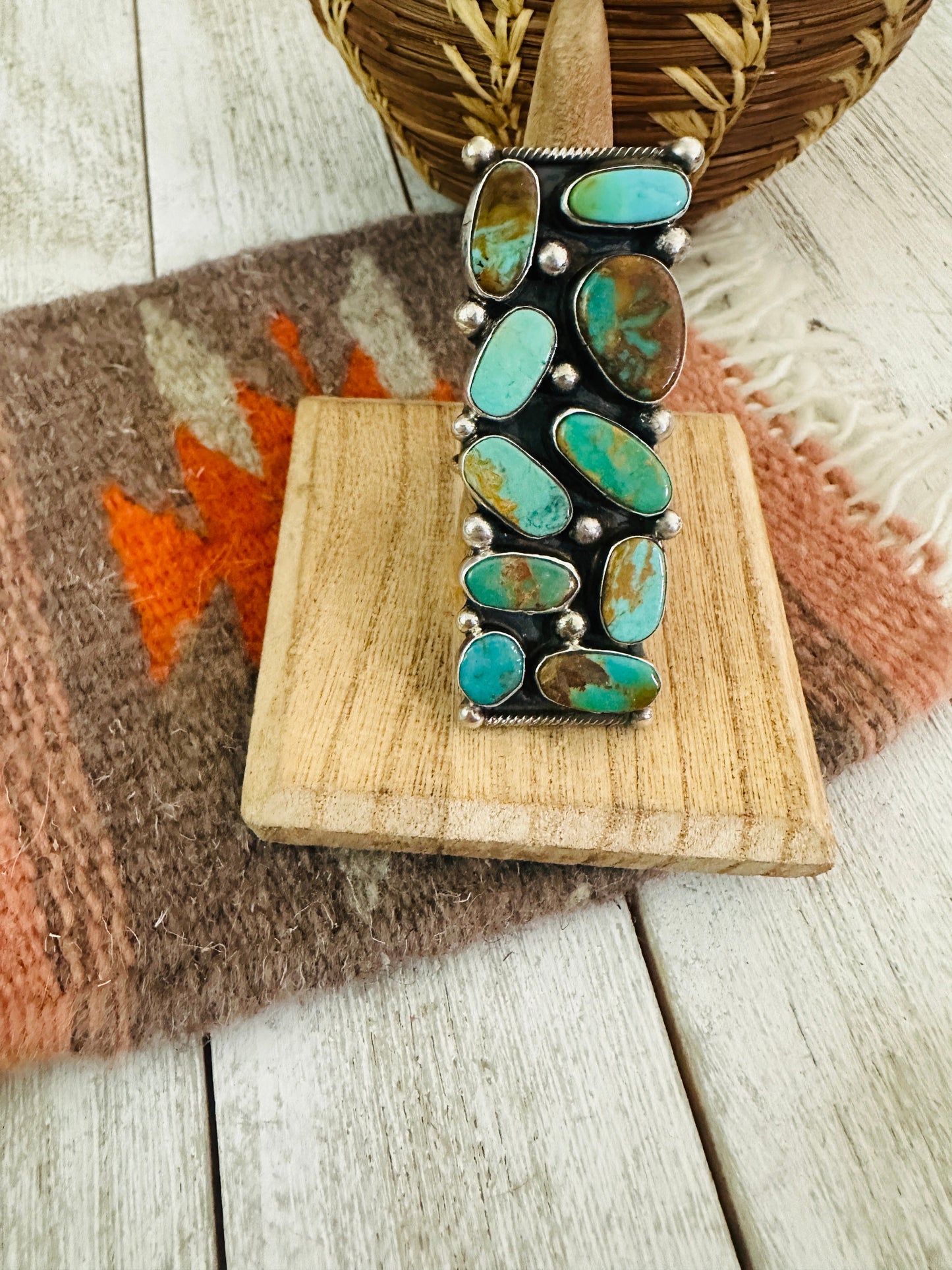 Navajo Royston Turquoise & Sterling Silver Adjustable Ring by Jacqueline Silver