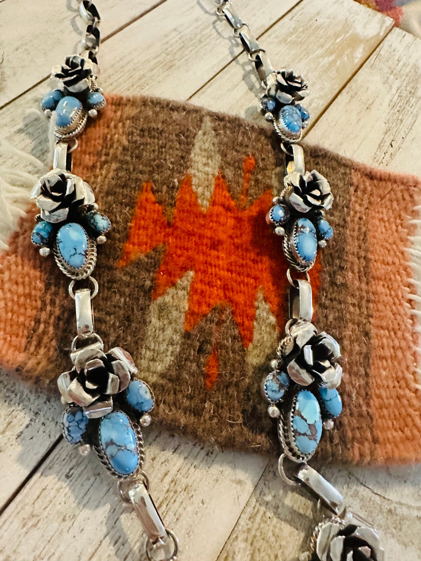 Navajo Sterling Silver & Golden Hills Turquoise Flower Necklace