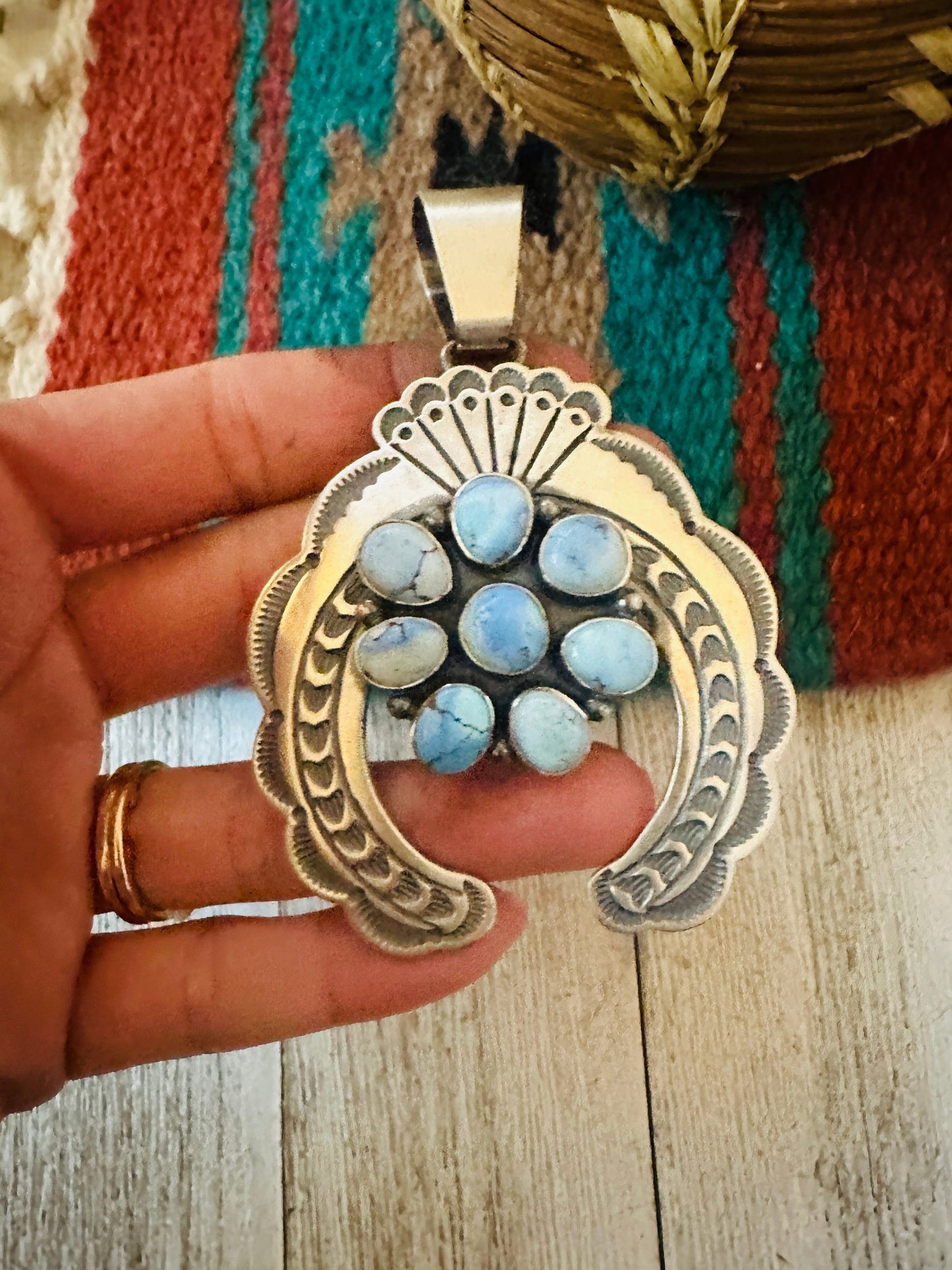 Navajo Sterling Silver & Golden Hills Turquoise Naja Pendant