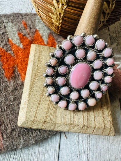 Navajo Sterling Silver & Queen Pink Conch Cluster Adjustable Ring