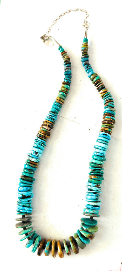 Navajo Turquoise and Sterling Silver Beaded Necklace 18”