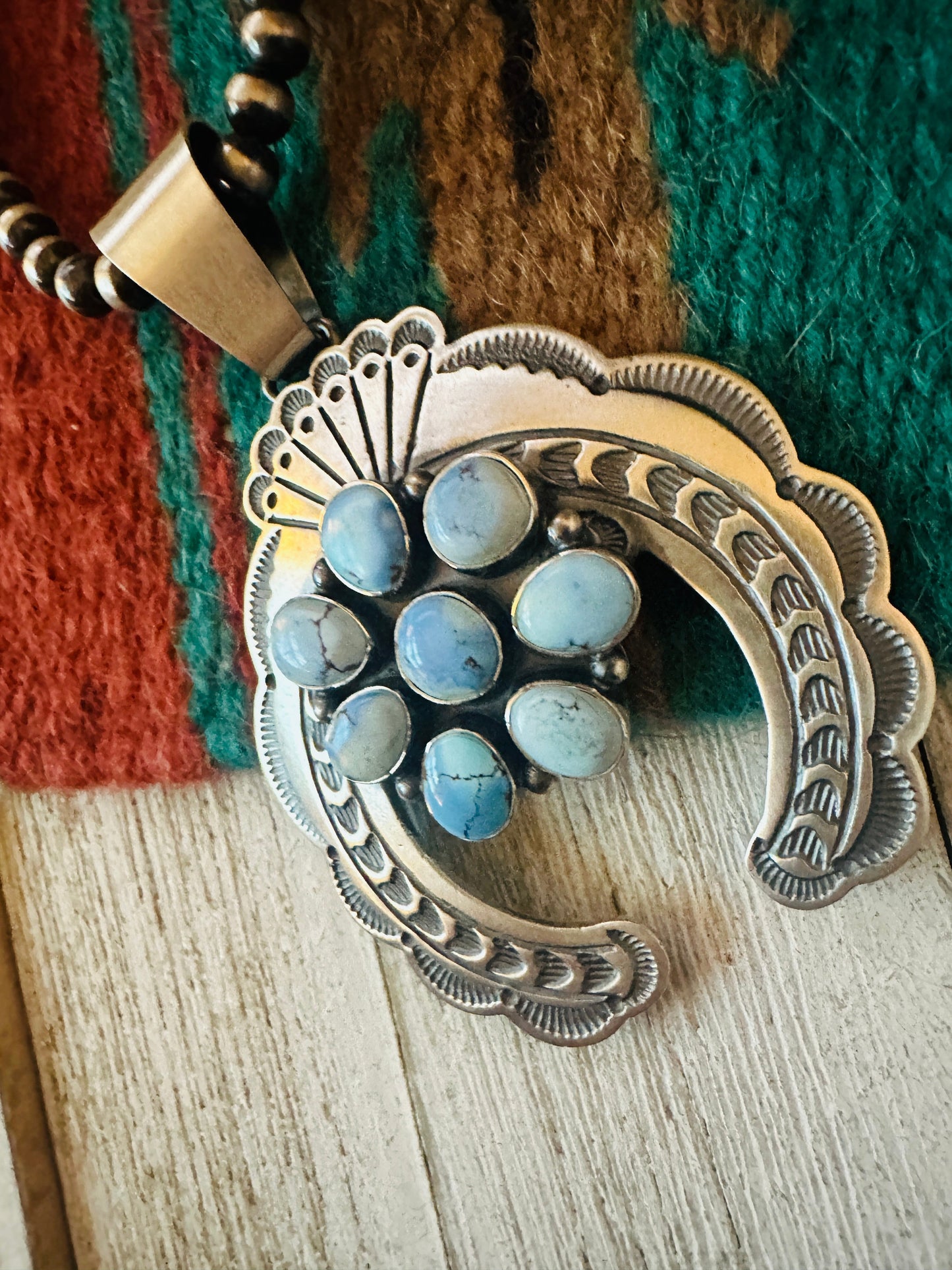 Navajo Sterling Silver & Golden Hills Turquoise Naja Pendant