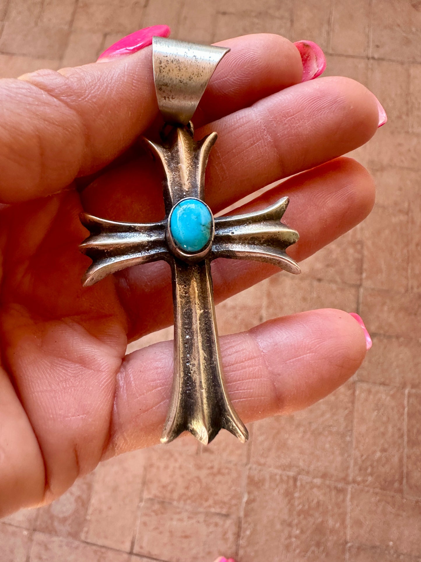 Navajo Sterling Silver & Turquoise Cross Pendant