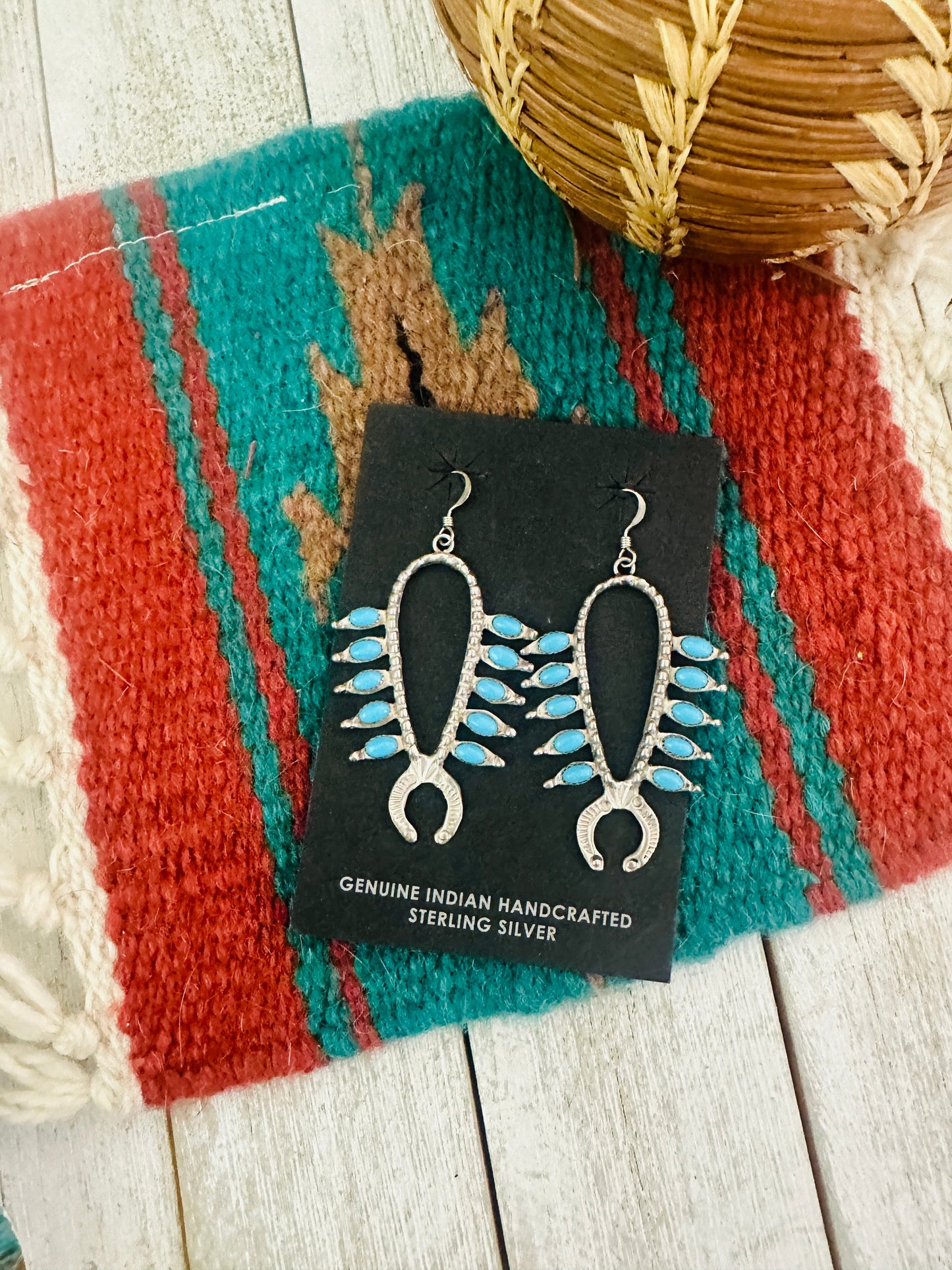 Navajo Sterling Silver & Turquoise Squash Blossom Earrings