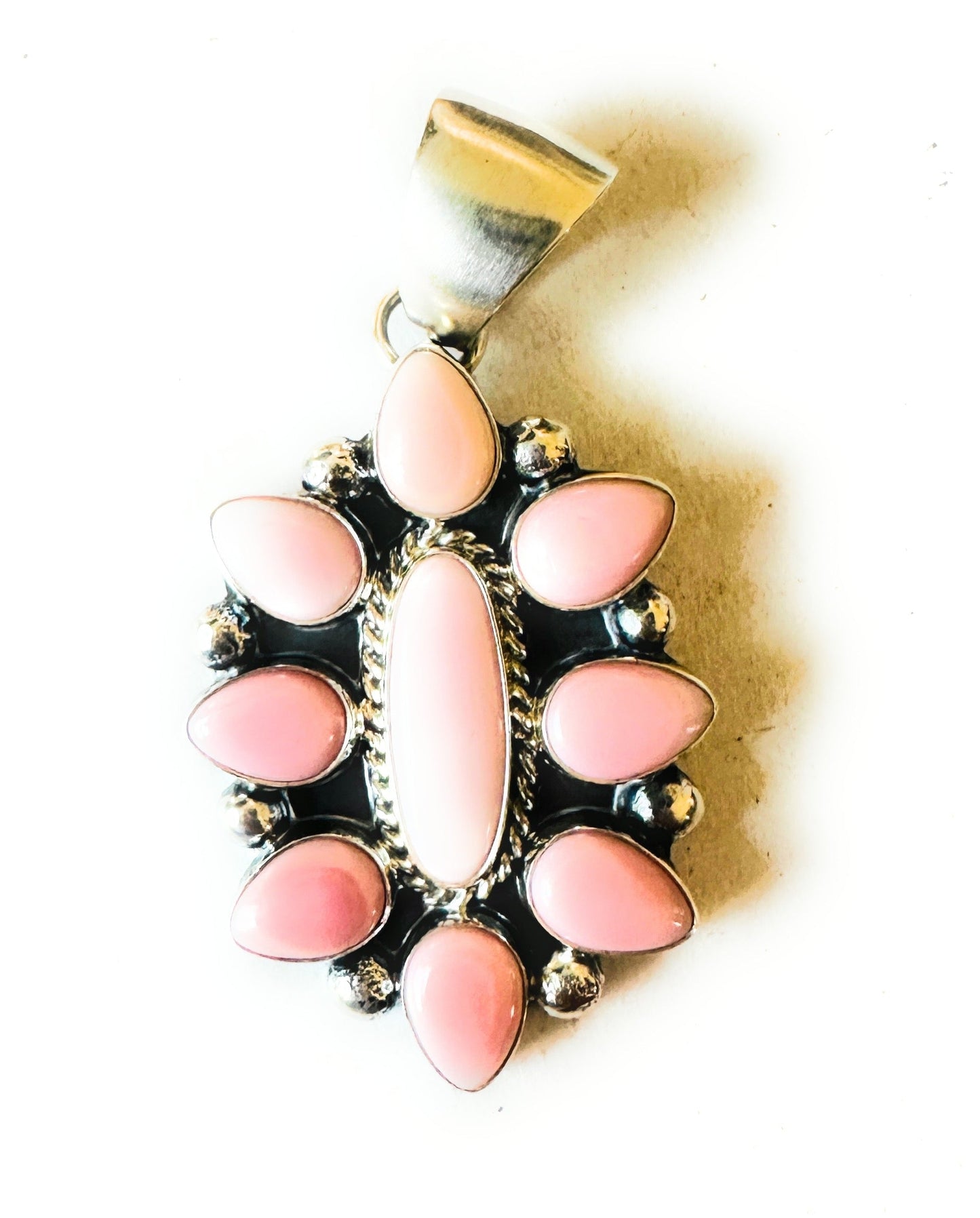 Navajo Queen Pink Conch Shell & Sterling Silver Cluster Pendant