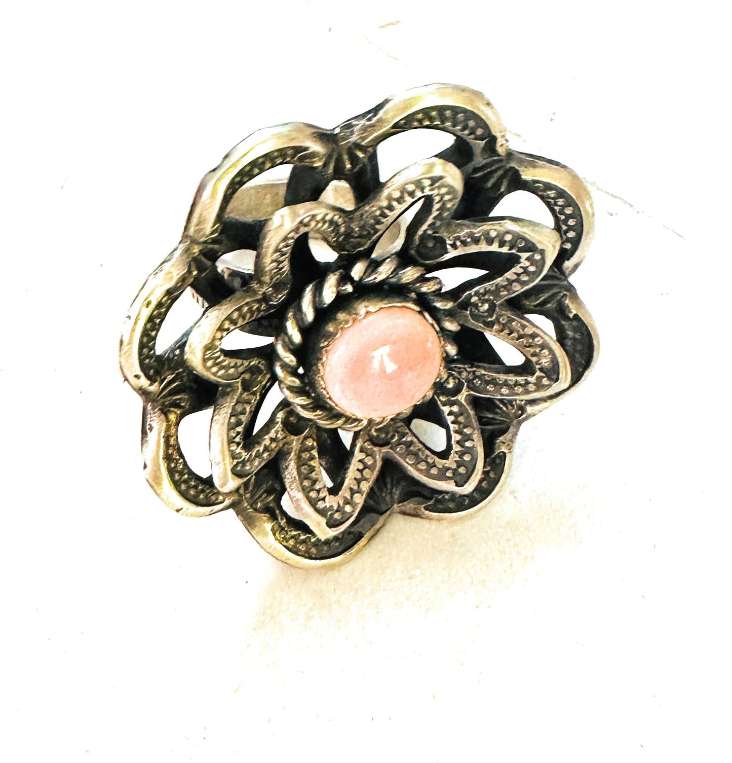 Navajo Sterling Silver & Queen Pink Conch Shell Adjustable Flower Ring by Kevin Billah