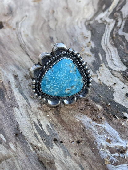 Navajo Classic Turquoise Sterling Southwestern Adjustable Ring Signed