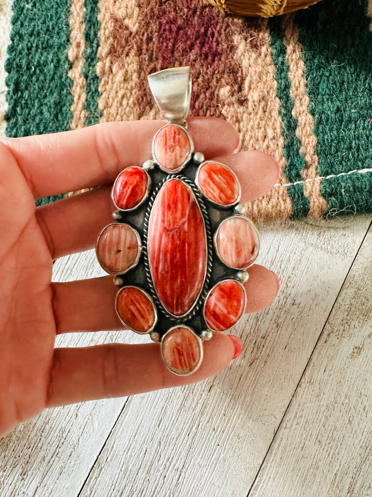 Navajo Sterling Silver & Orange Spiny Cluster Pendant