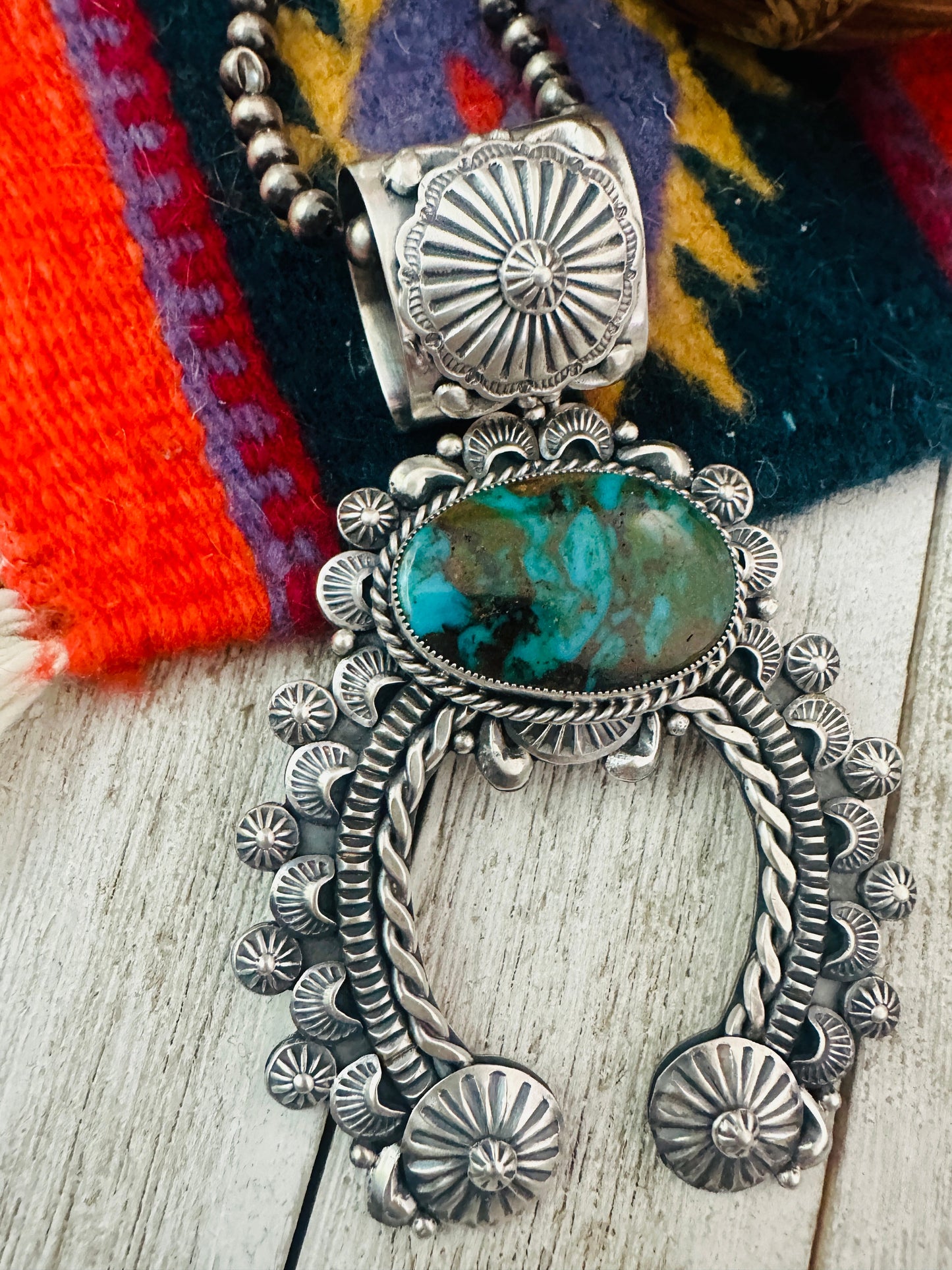 Navajo Kingman Turquoise Mountain & Sterling Silver Naja Pendant