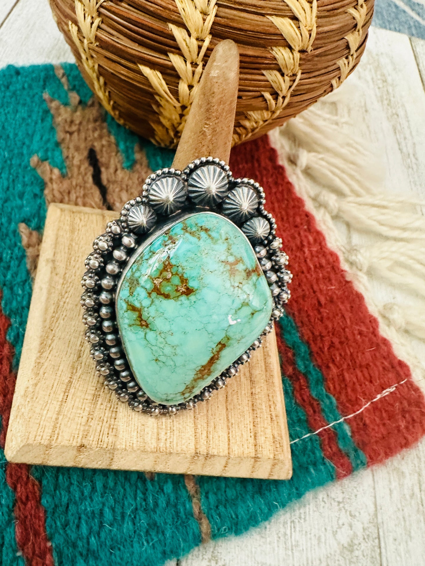 Navajo Royston Turquoise & Sterling Silver Adjustable Ring by Ernest Begay