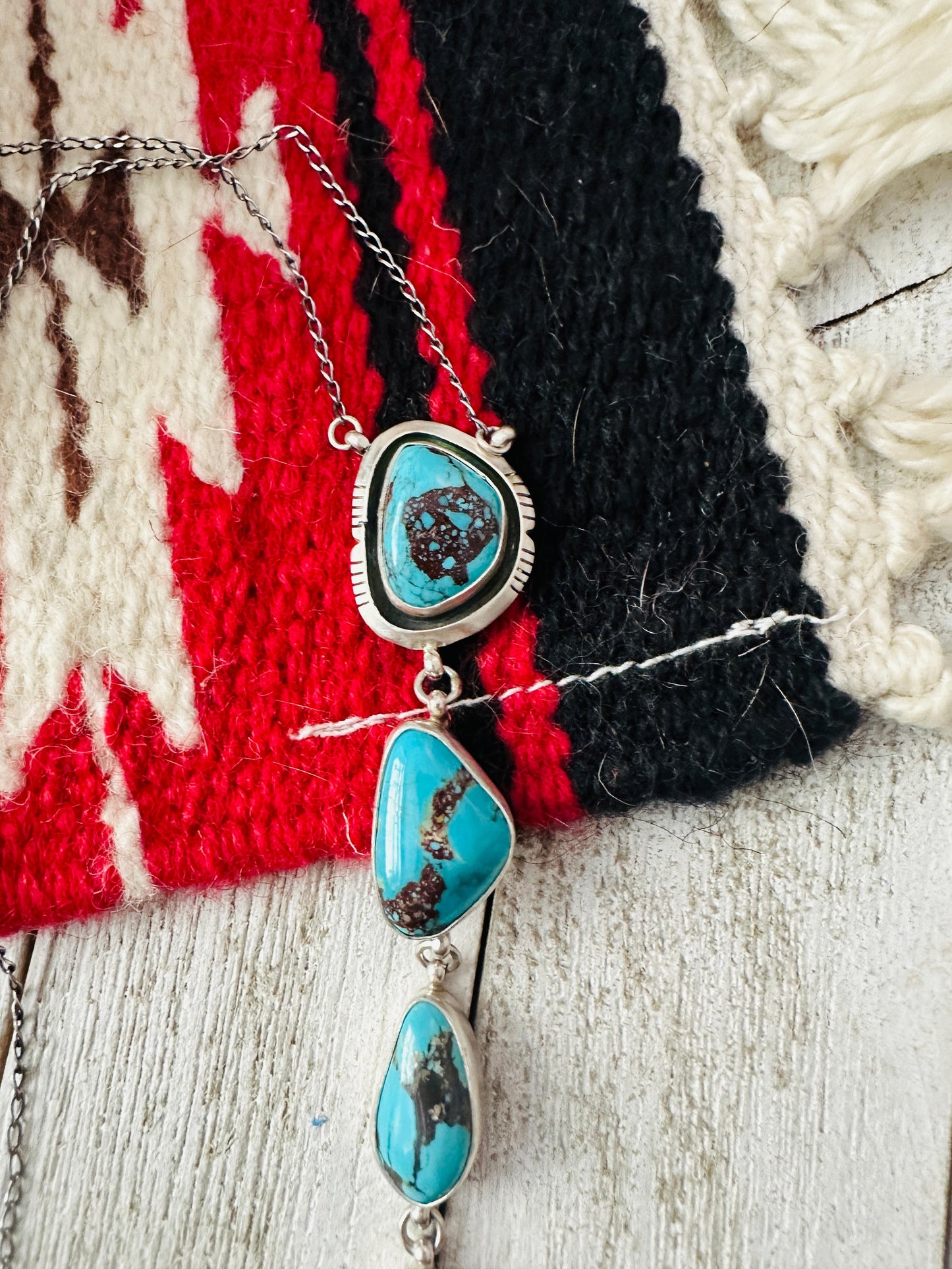 Navajo Sterling Silver & Turquoise Lariat Necklace