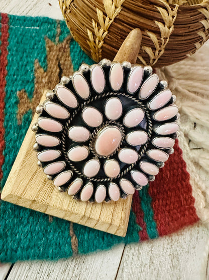 Navajo Sterling Silver & Queen Pink Conch Cluster Adjustable Ring