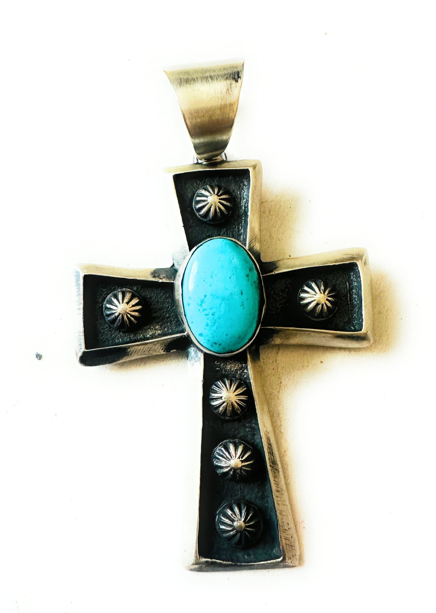 Navajo Sterling Silver & Turquoise Cross Pendant by Chimney Butte