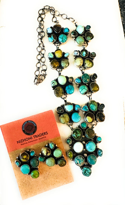 Navajo Sterling Silver & Multi Turquoise Cluster Necklace