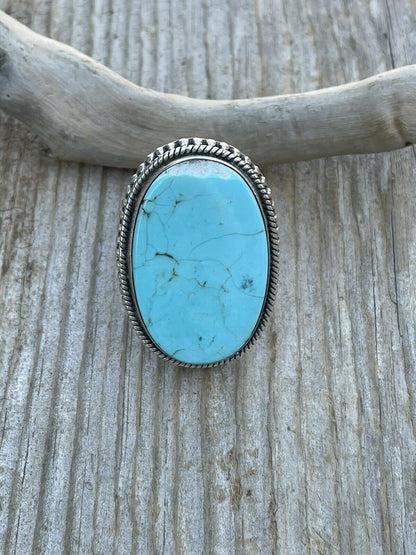 Navajo Vibrant Turquoise Sterling Southwestern Adjustable Ring Signed