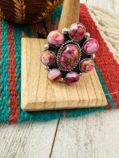 Navajo Pink Mojave  & Sterling Silver Cluster Adjustable Ring