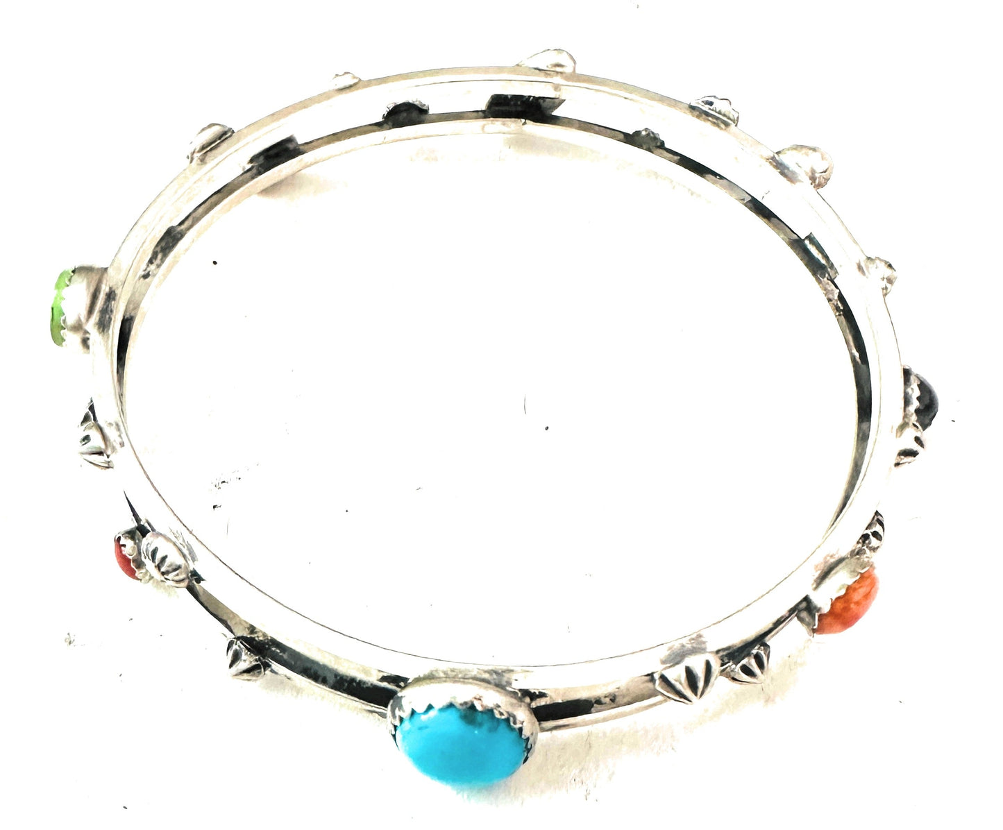 Navajo Multi Stone & Sterling Silver Bangle Bracelet