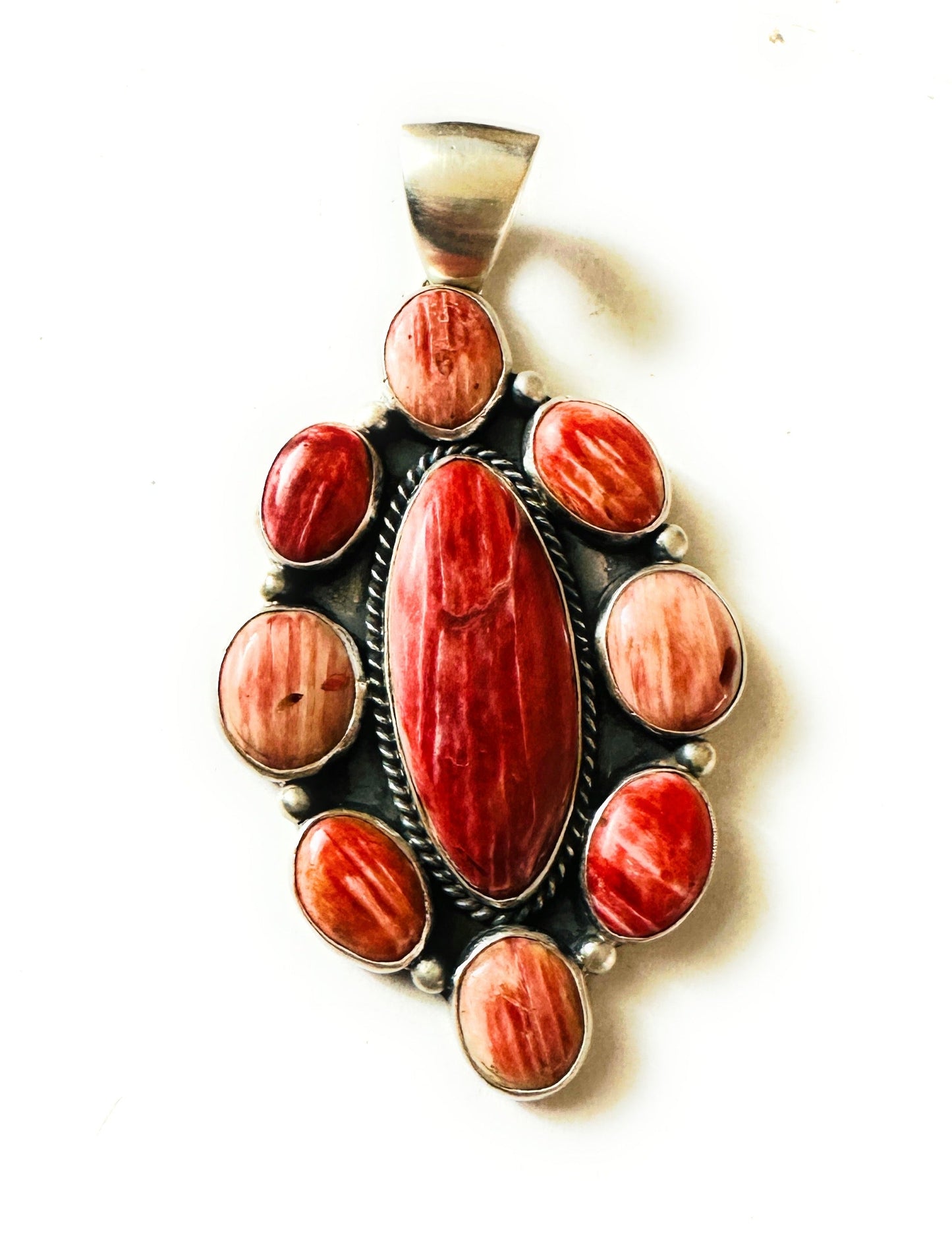 Navajo Sterling Silver & Orange Spiny Cluster Pendant