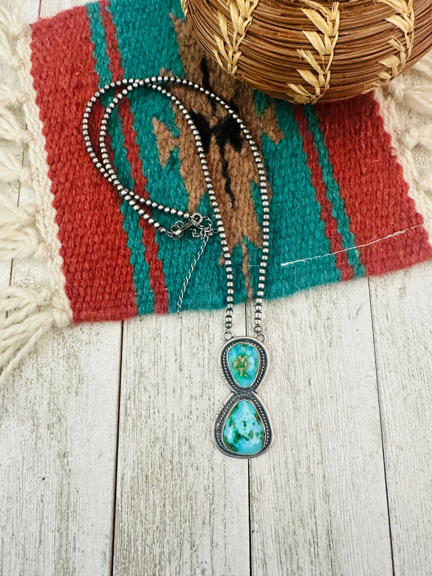 Navajo Sterling Silver & Sonoran Mountain Turquoise Beaded Necklace