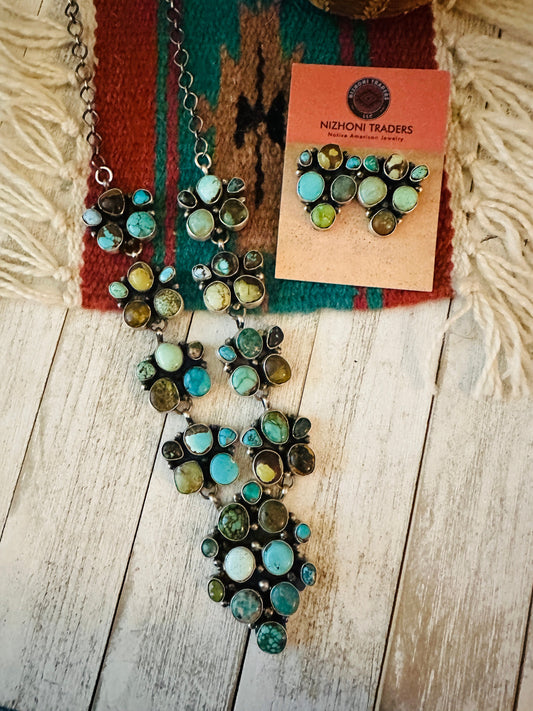 Navajo Sterling Silver & Multi Turquoise Cluster Necklace