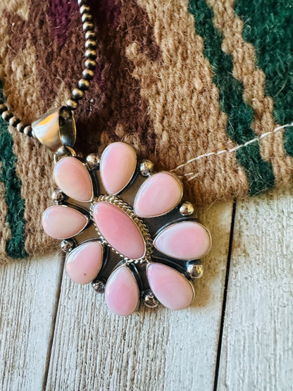 Navajo Queen Pink Conch Shell & Sterling Silver Cluster Pendant