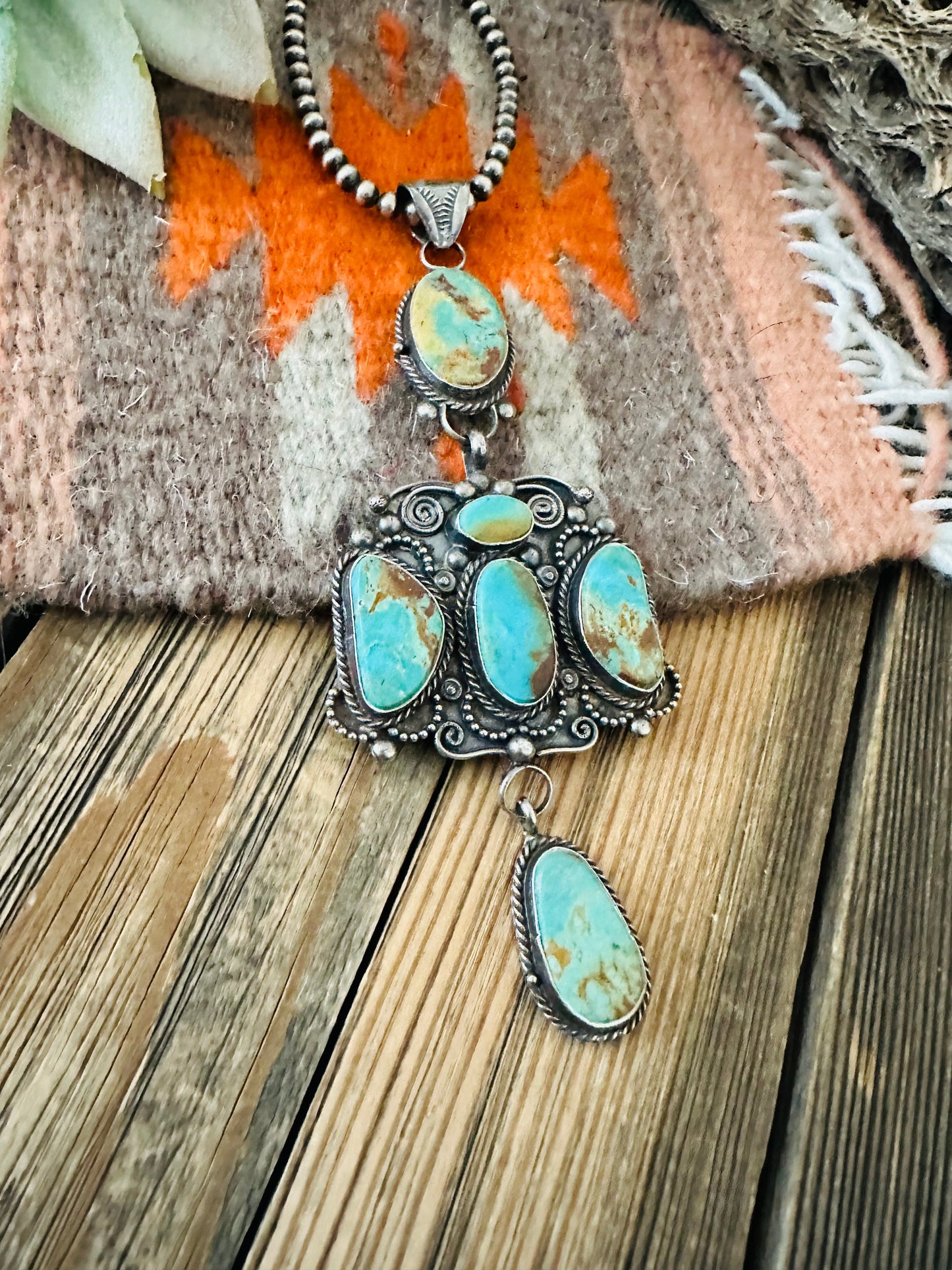 Navajo Royston Turquoise and Sterling Silver Pendant by Jacqueline Silver