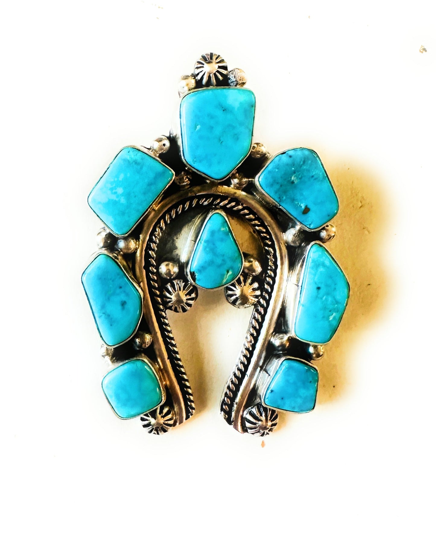 Navajo Kingman Turquoise & Sterling Silver Cluster Naja Pendant