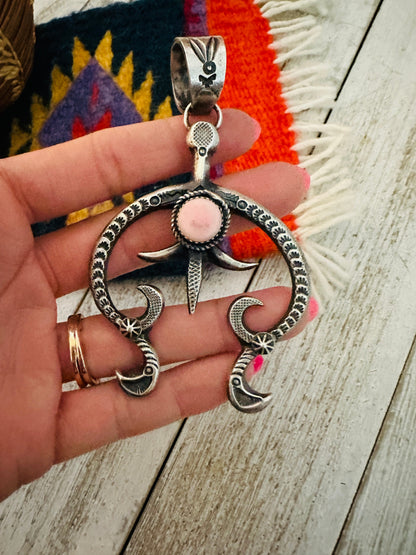 Navajo Queen Pink Conch Shell & Sterling Silver Naja Pendant