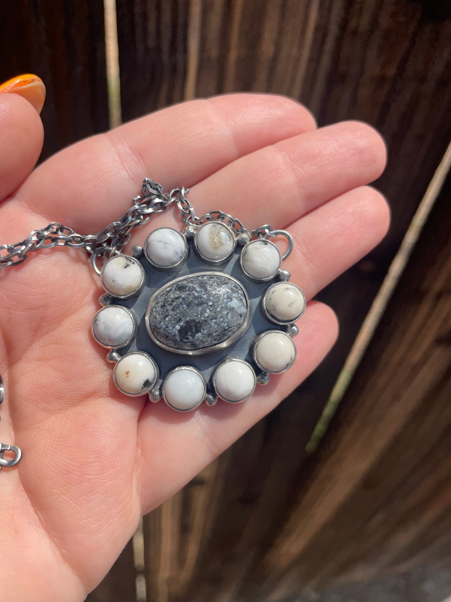 Navajo Sterling Silver & White Buffalo Cluster Necklace Signed