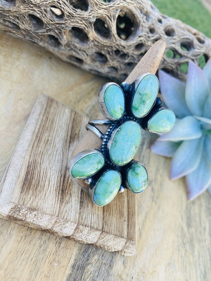 Navajo Carico Lake Turquoise & Sterling Silver Cluster Adjustable Ring