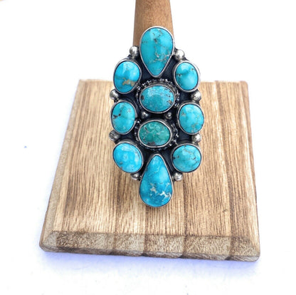 Navajo Turquoise & Sterling Silver Cluster Adjustable Ring