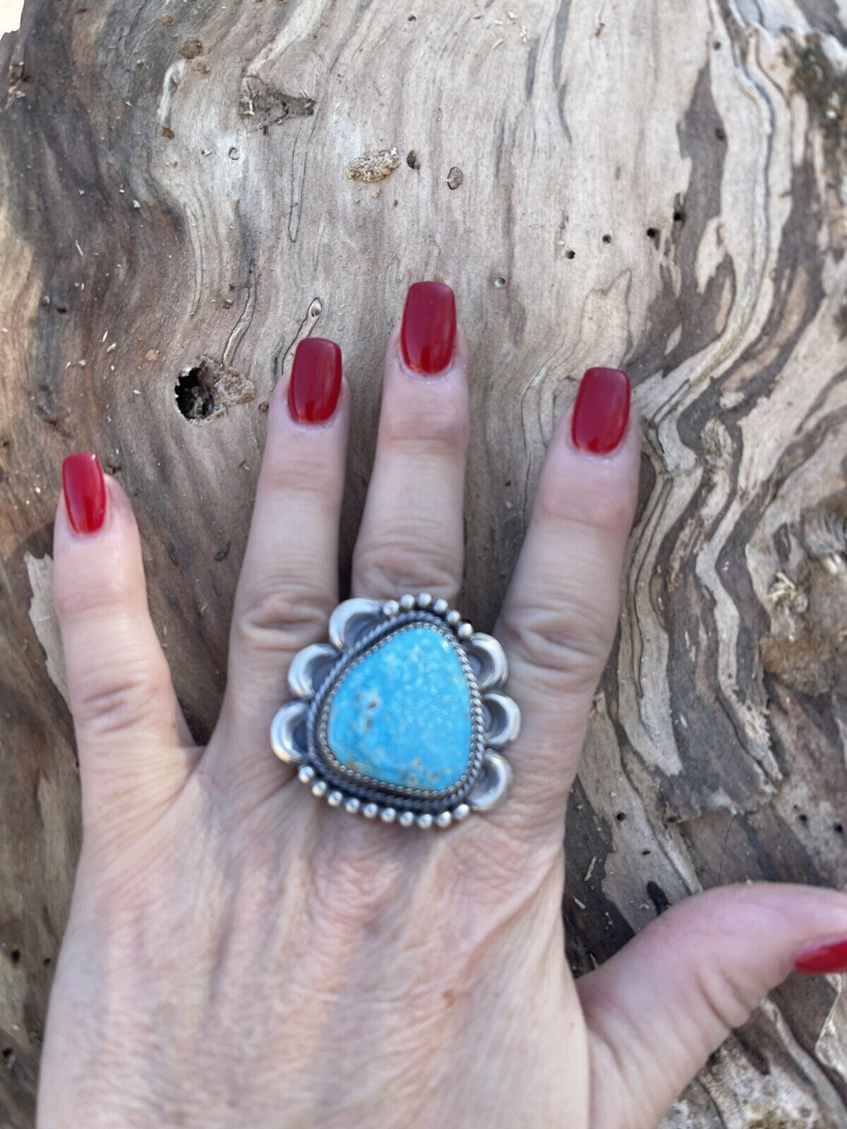 Navajo Classic Turquoise Sterling Southwestern Adjustable Ring Signed