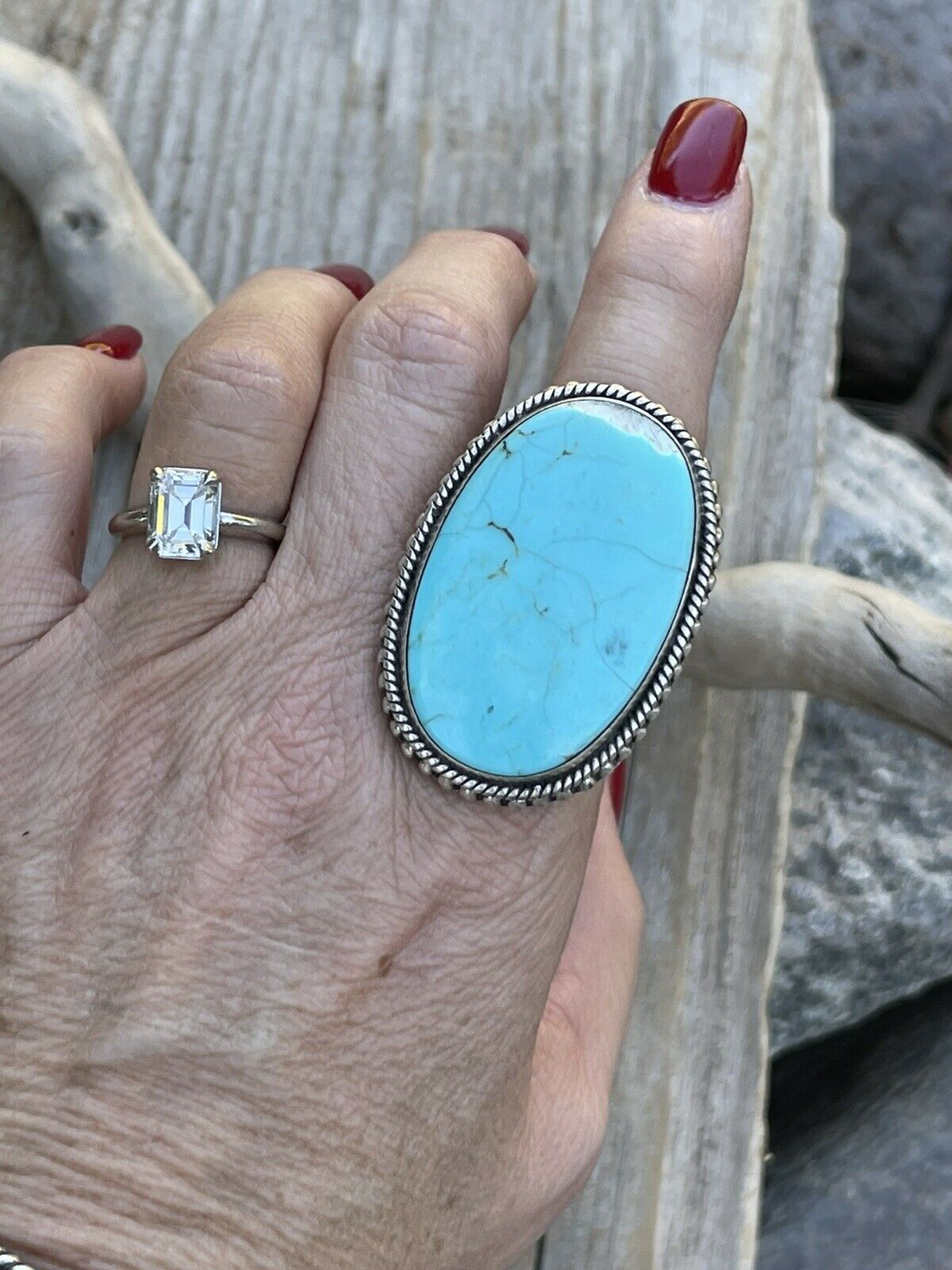 Navajo Vibrant Turquoise Sterling Southwestern Adjustable Ring Signed