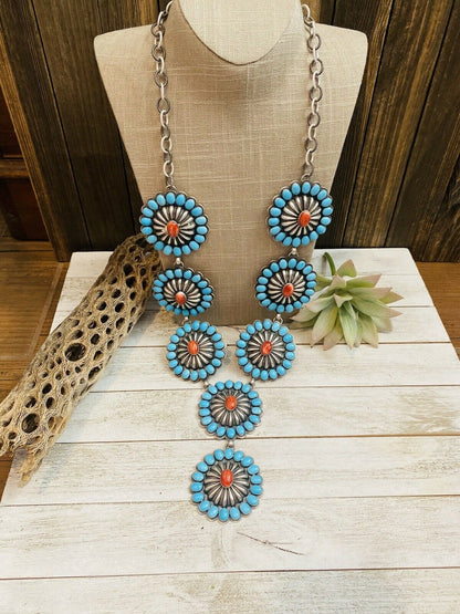 Amazing Navajo Spiny, Sleeping Beauty Turquoise & Sterling Silver Necklace