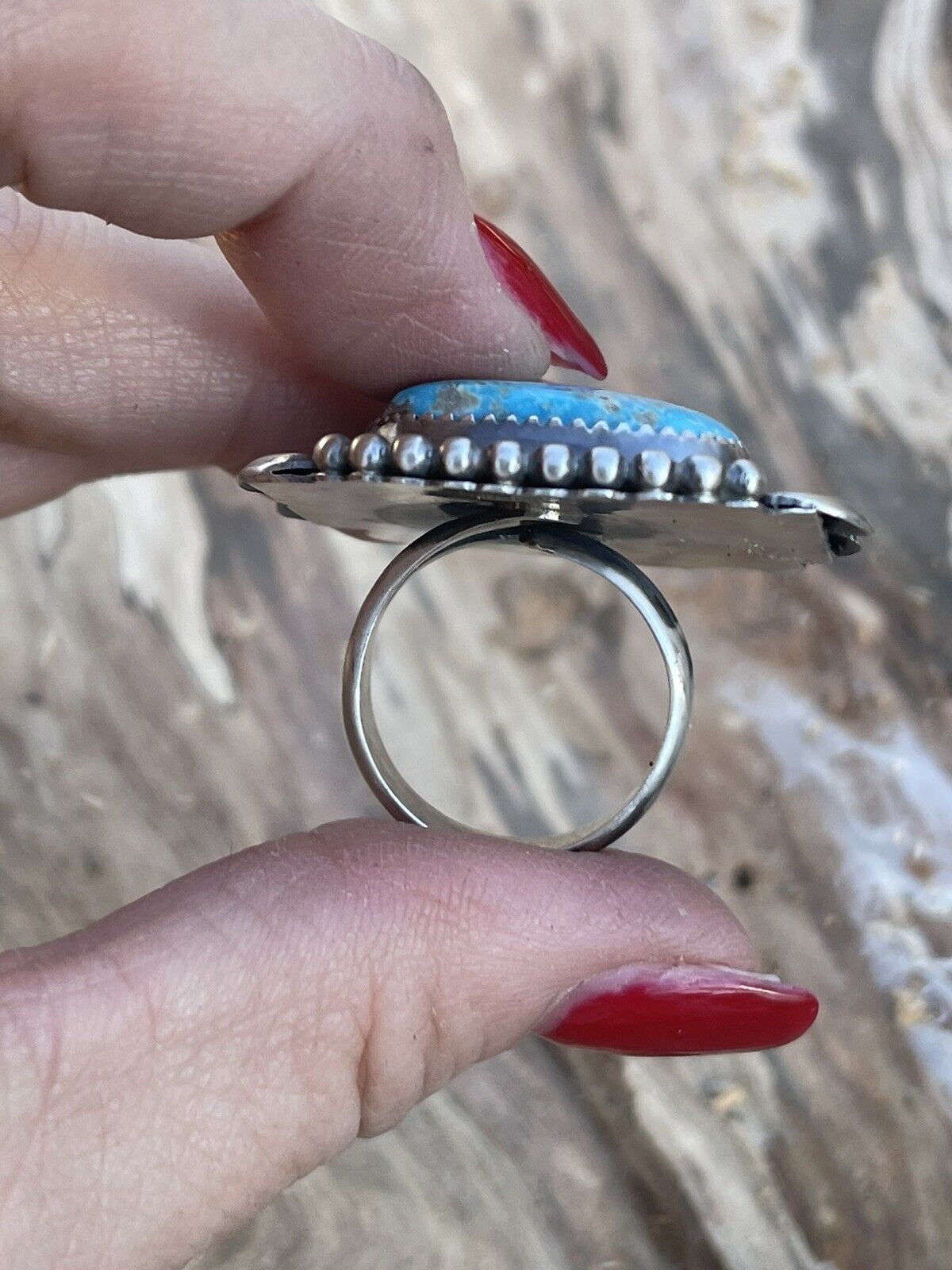 Navajo Classic Turquoise Sterling Southwestern Adjustable Ring Signed