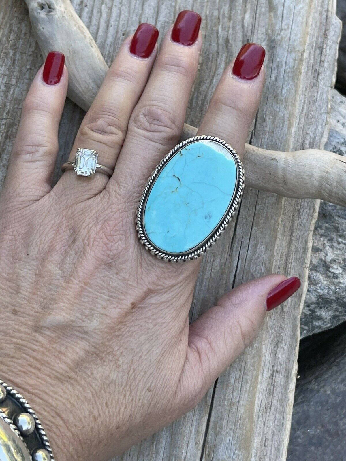 Navajo Vibrant Turquoise Sterling Southwestern Adjustable Ring Signed