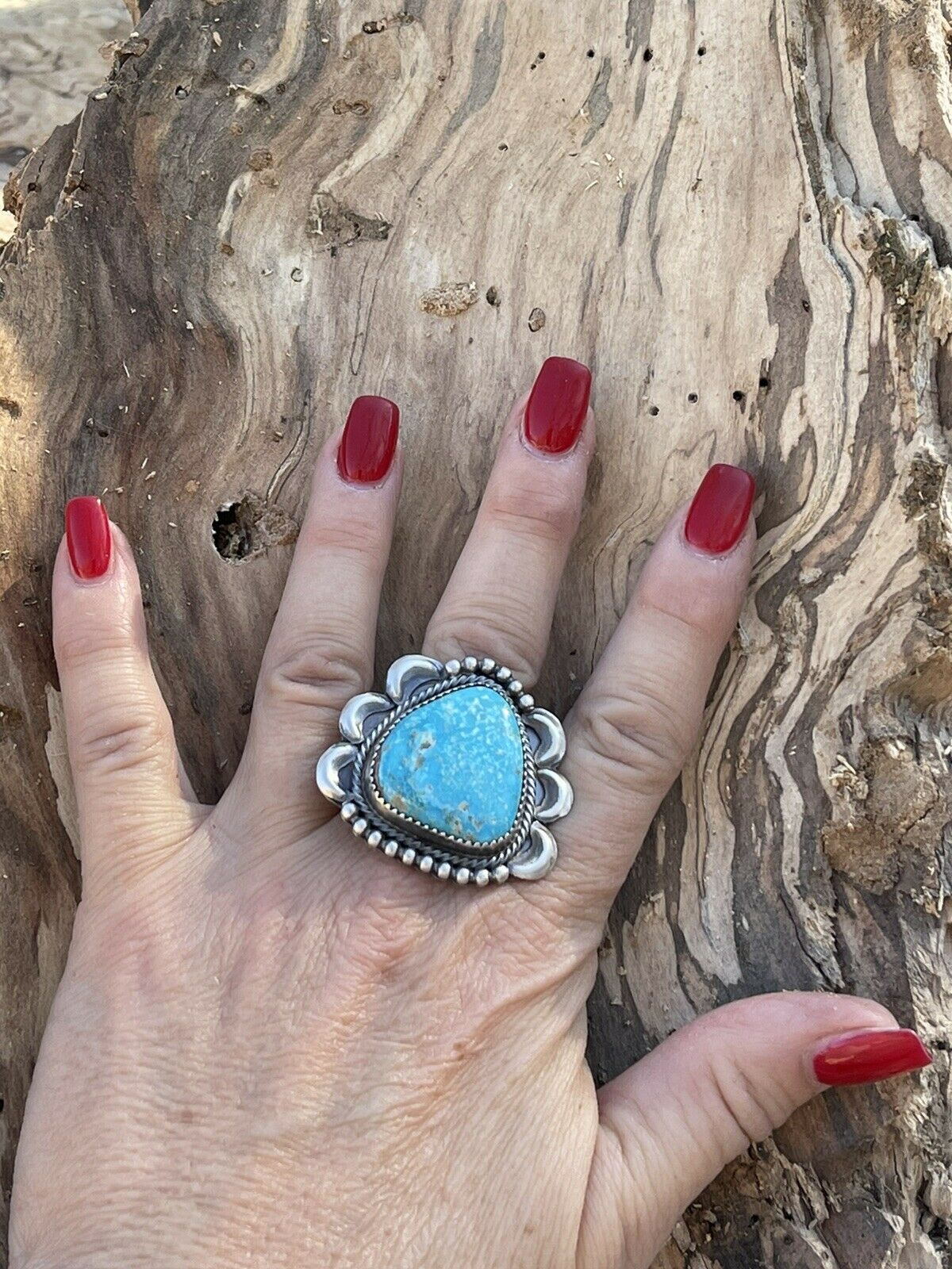 Navajo Classic Turquoise Sterling Southwestern Adjustable Ring Signed