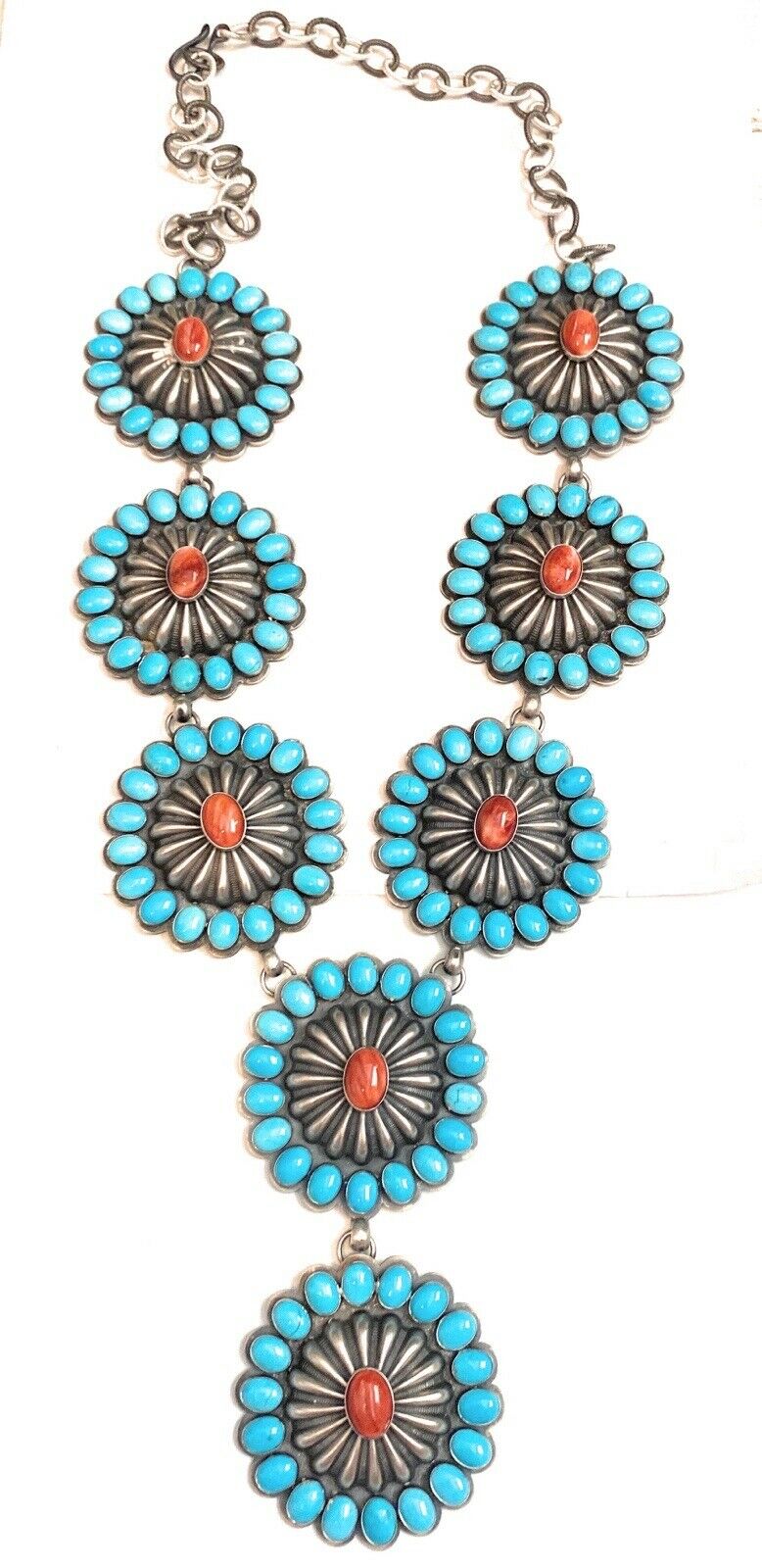 Amazing Navajo Spiny, Sleeping Beauty Turquoise & Sterling Silver Necklace