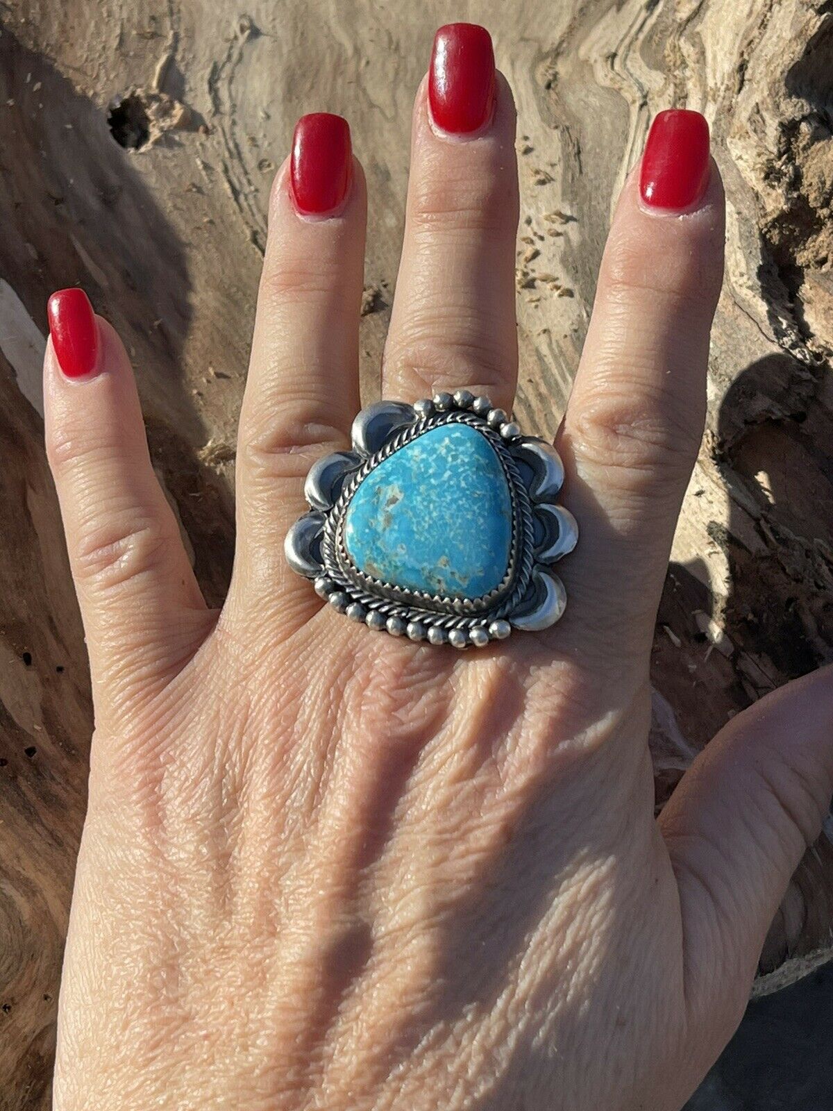 Navajo Classic Turquoise Sterling Southwestern Adjustable Ring Signed