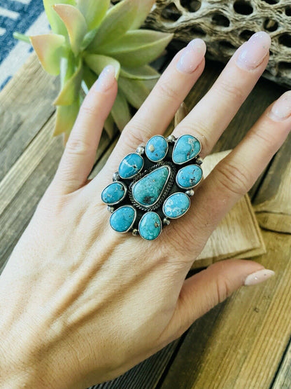 Navajo Royston Turquoise & Sterling Silver Adjustable Ring Signed