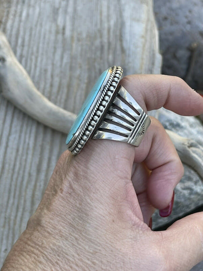 Navajo Vibrant Turquoise Sterling Southwestern Adjustable Ring Signed