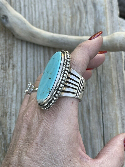 Navajo Vibrant Turquoise Sterling Southwestern Adjustable Ring Signed