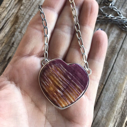 Navajo Purple Spiny And Sterling Silver Heart Necklace Signed