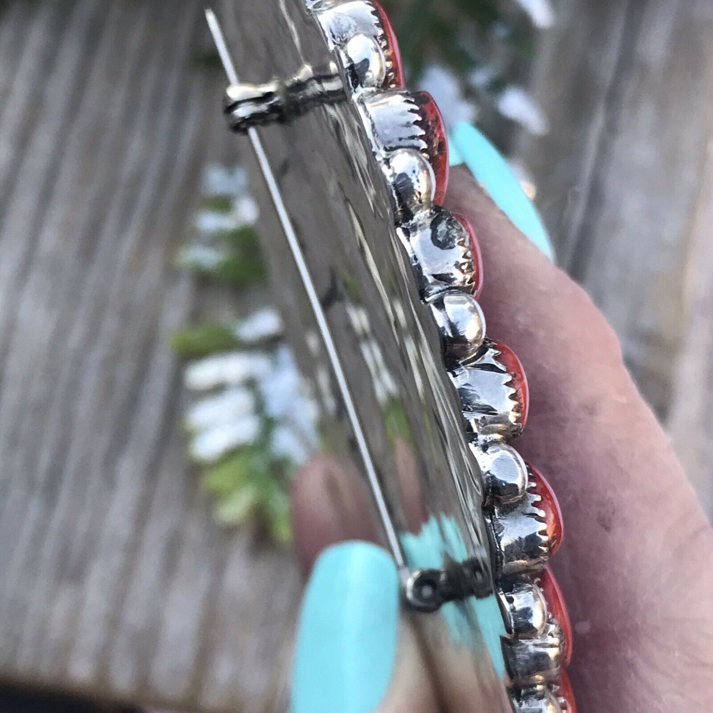 Navajo Jumbo Sterling Silver  Natural Red Coral Cluster Pendant/pin Signed